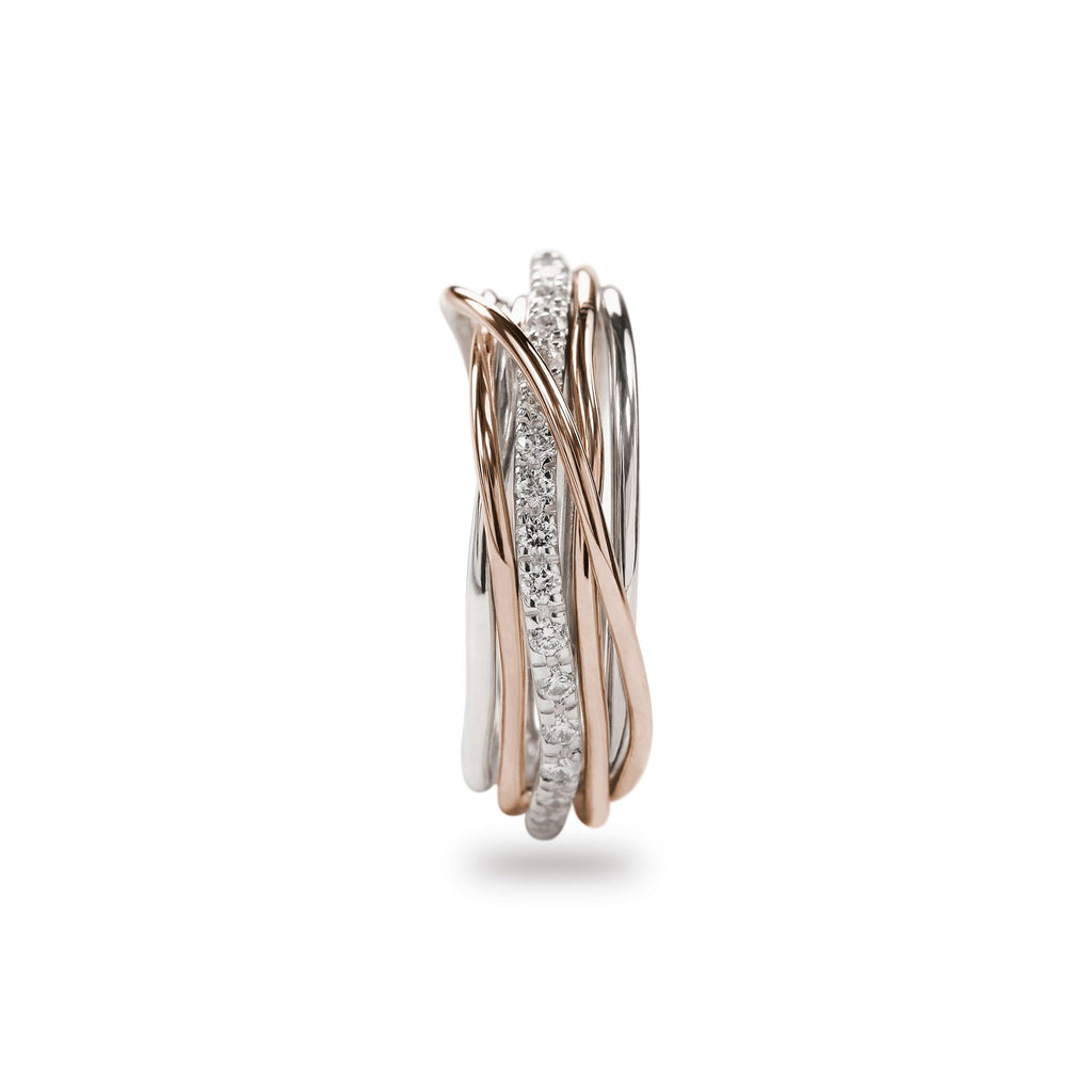 Anello Rubinia Filodellavita Classic - 7 Fili in Argento 925 e Oro Rosa 9kt con Diamanti Bianchi 0,21ct