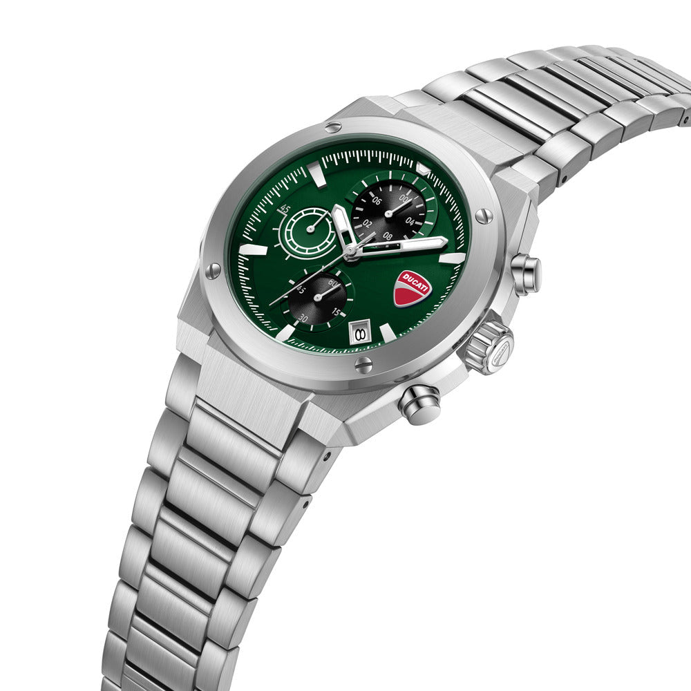 Orologio Ducati Corse Stelvio cronografo uomo quadrante verde bracciale acciaio DTWGI0003103