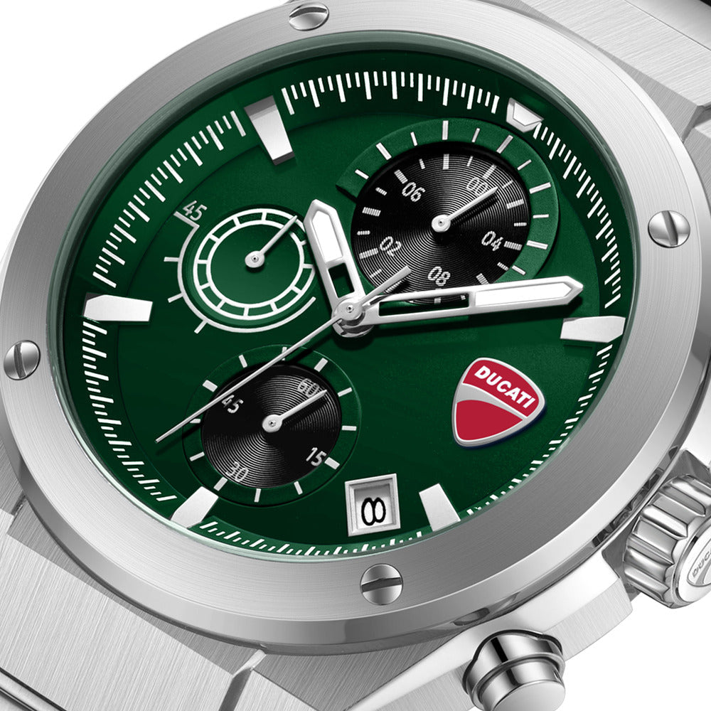 Orologio Ducati Corse Stelvio cronografo uomo quadrante verde bracciale acciaio DTWGI0003103