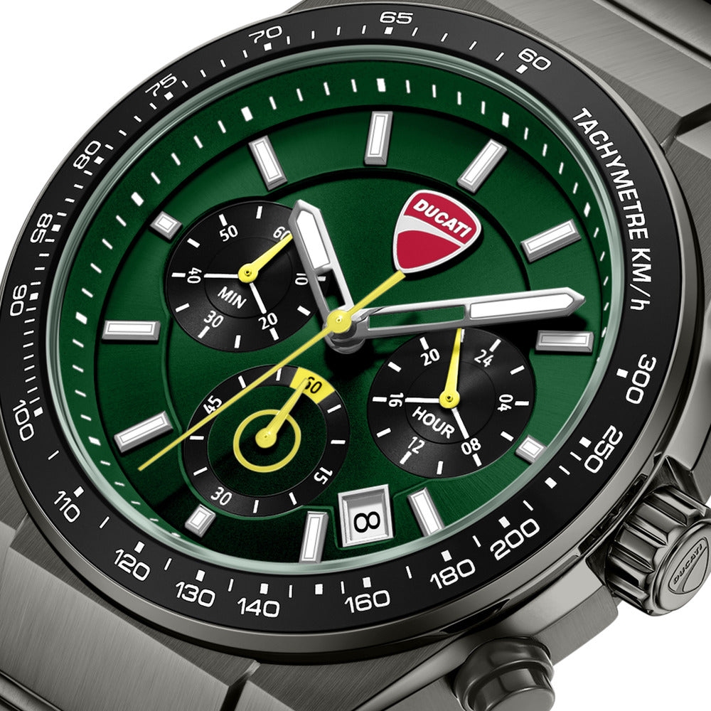 Orologio Ducati Corse Nitro cronografo uomo quadrante verde bracciale acciaio PVD canna di fucile DTWGI0003202