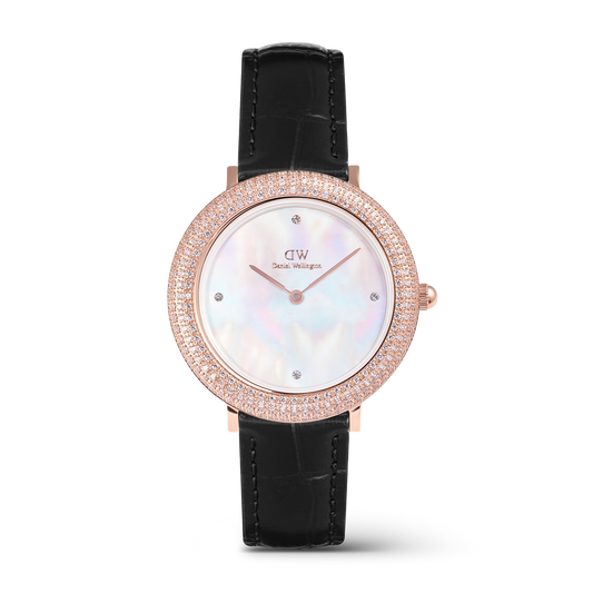Daniel Wellington Crystalline Bezel 32mm Black Croc Rose Gold MOP
