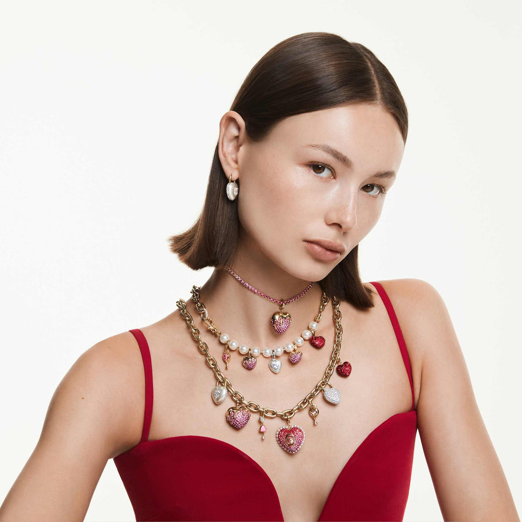 Charm Idyllia, Taglio Round, Cuore, Rosso, Finitura oro 18K