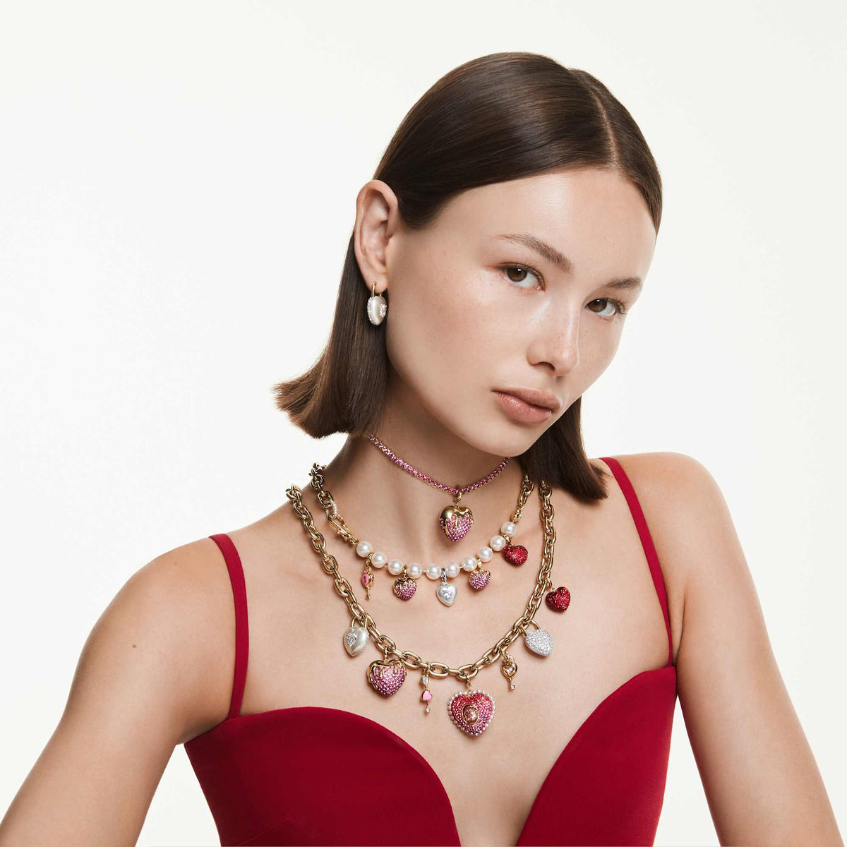 Charm Idyllia, Taglio Round, Cuore, Rosso, Finitura oro 18K