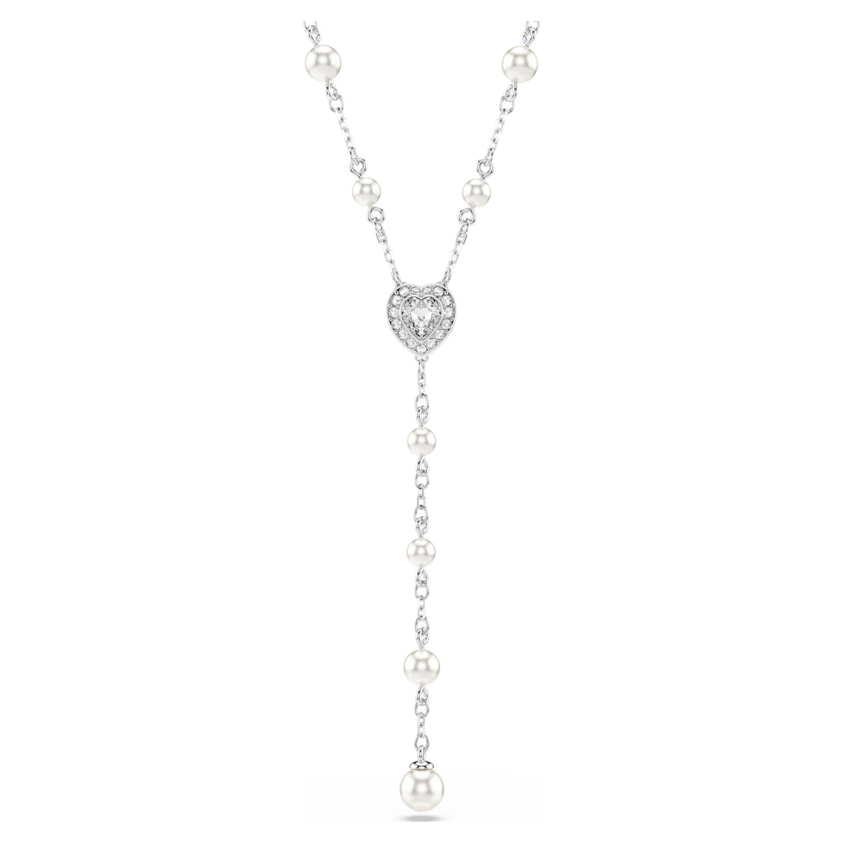 Collana a Y Ariana Grande x Swarovski Taglio misto, Crystal Pearl, Cuore, Bianco, Placcato rodio 5720855