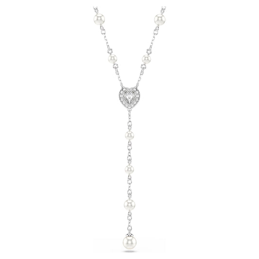 Collana a Y Ariana Grande x Swarovski Taglio misto, Crystal Pearl, Cuore, Bianco, Placcato rodio 5720855