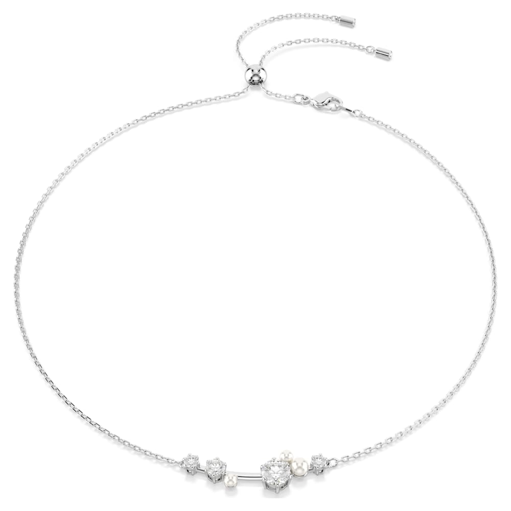 Collana Constella, Crystal Pearl, Taglio Round, Bianca, Placcato rodio