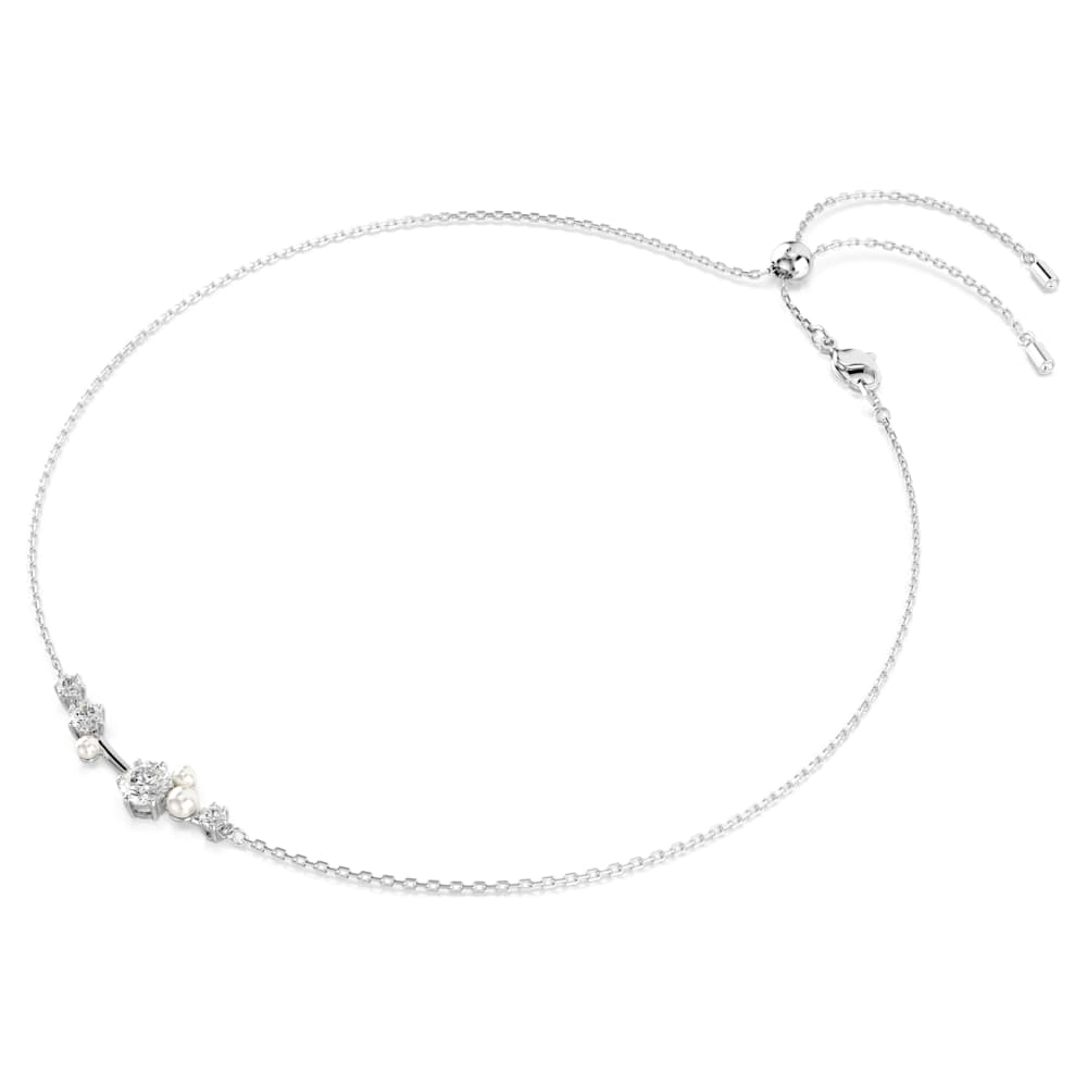 Collana Constella, Crystal Pearl, Taglio Round, Bianca, Placcato rodio