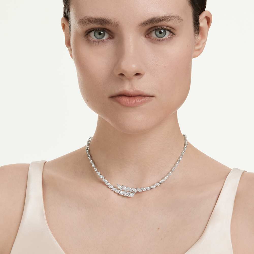 Collana Mesmera, Taglio Marquise, Bianca, Placcato rodio
