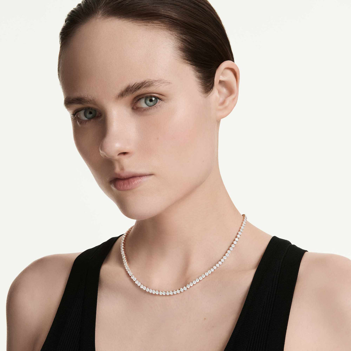 Collana tennis Matrix, Bianca, Placcato oro rosa - M