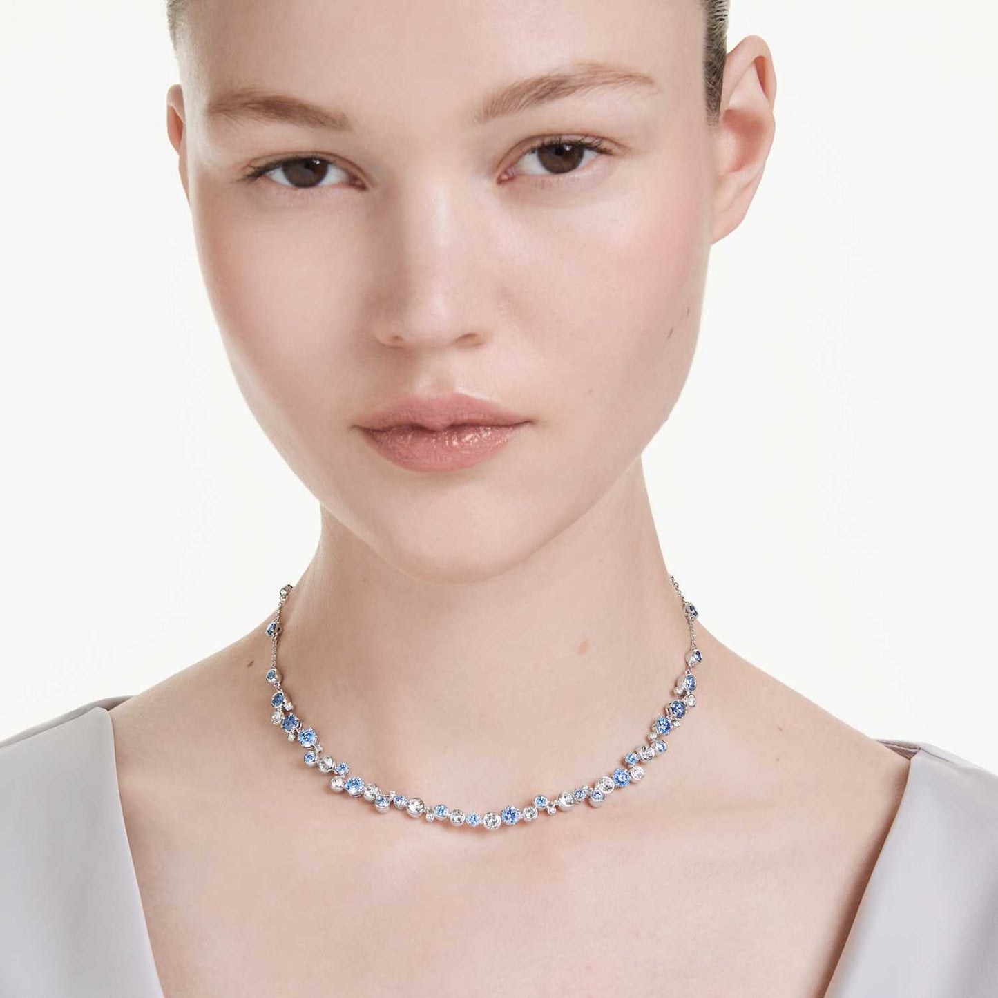 Collana all-around Constella, Taglio Round, Blu, Placcato rodio
