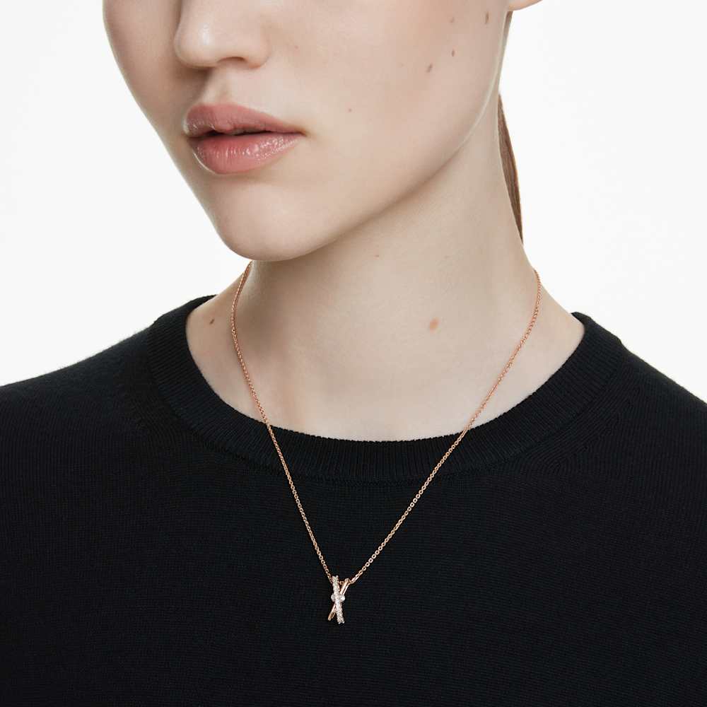 Pendente Hyperbola, Taglio misto, Twist, Bianco, Finitura oro rosa 18K