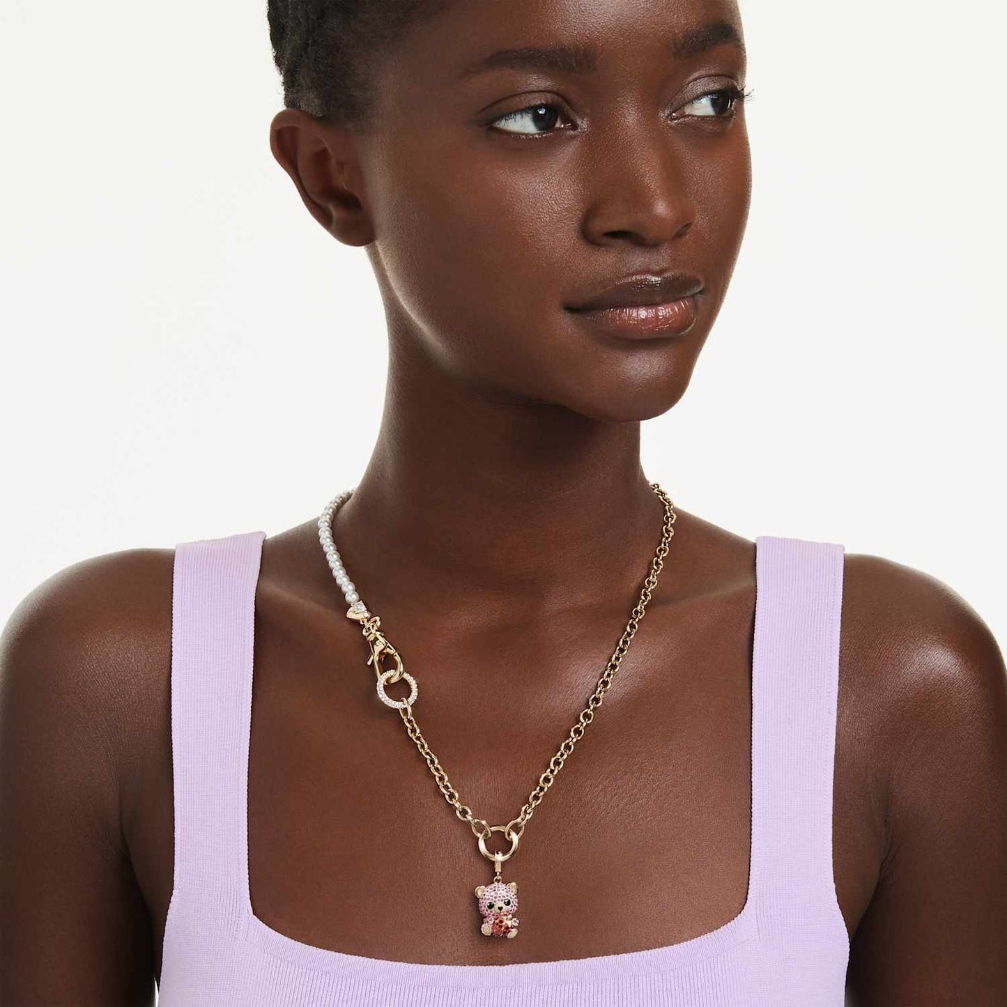 Charm Idyllia, Taglio misto, Orsetto, Rosa chiaro, Placcato oro