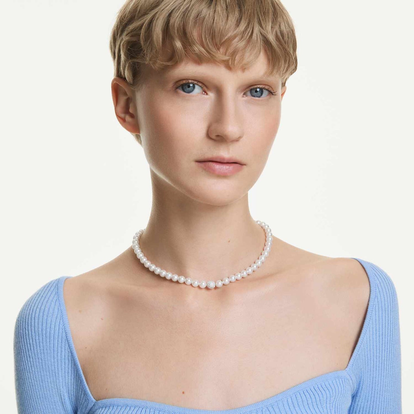 Collana all-around Matrix, Perle, Magnetica, Bianco, Placcato rodio