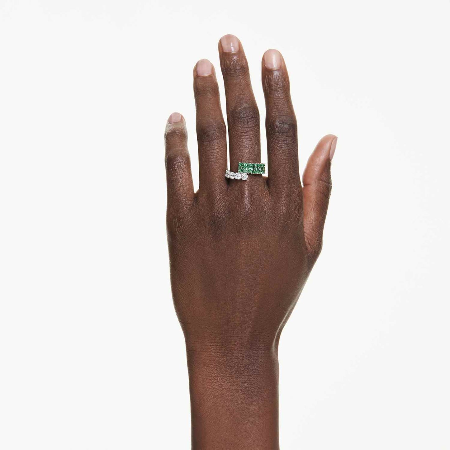 Anello Matrix, Taglio misto, Verde smeraldo, Placcato rodio