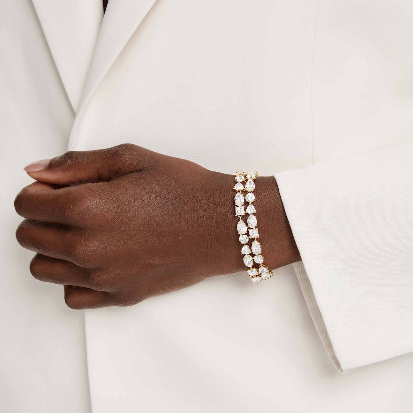 Bracciale doppio Mesmera, Bianco, Placcato oro
