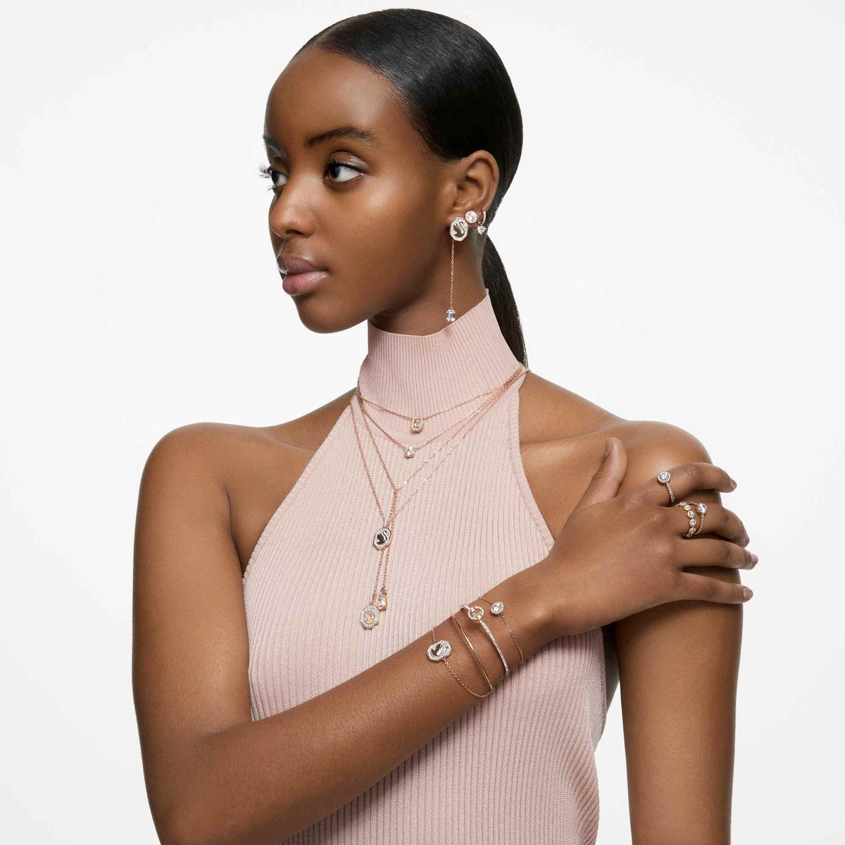 Orecchini a lobo Una Angelic, Taglio tondo, Pavé, Bianchi, Finitura oro rosa 18K