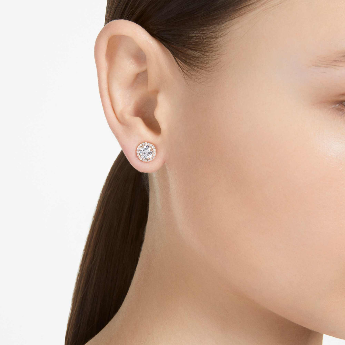 Orecchini a lobo Una Angelic, Taglio tondo, Pavé, Bianchi, Finitura oro rosa 18K