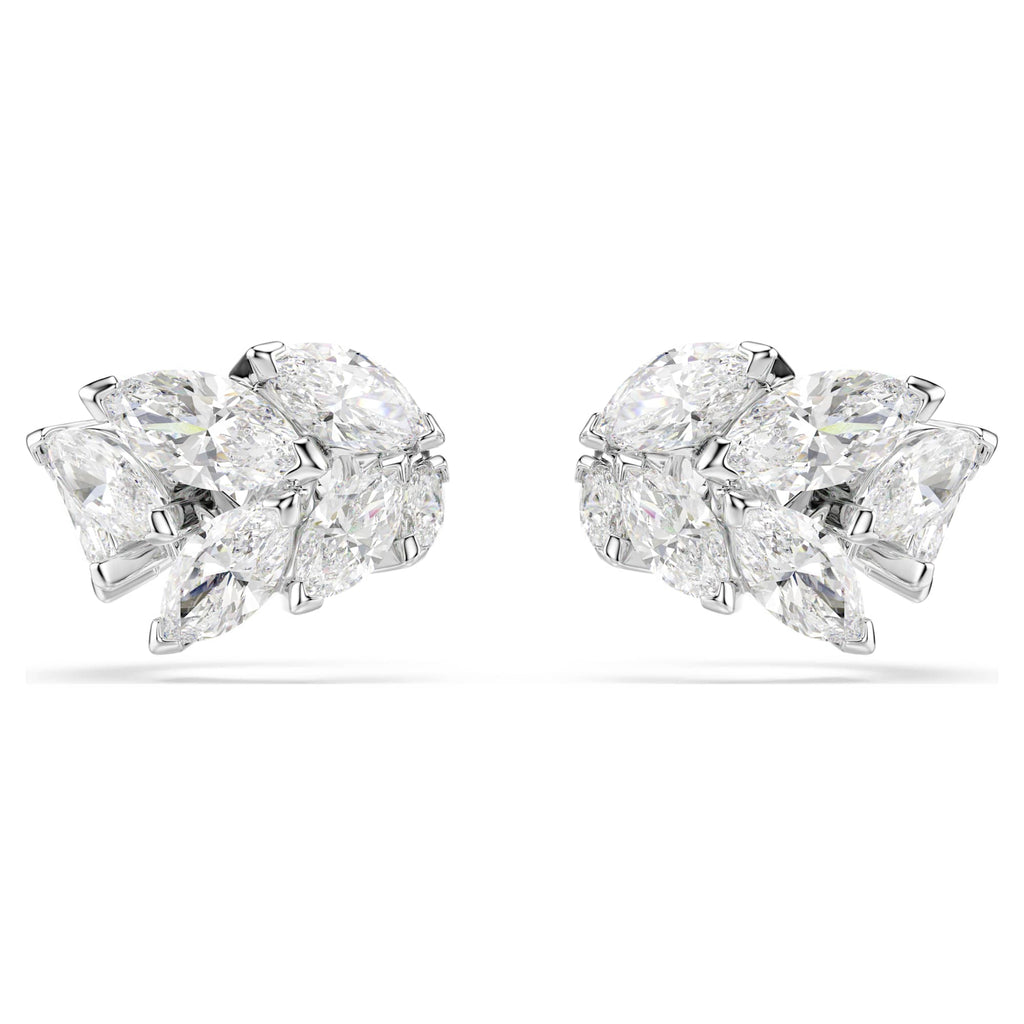 Orecchini ear cuff Mesmera, Taglio Marquise, Bianchi, Placcato rodio