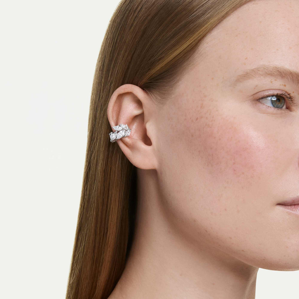 Orecchini ear cuff Mesmera, Taglio Marquise, Bianchi, Placcato rodio