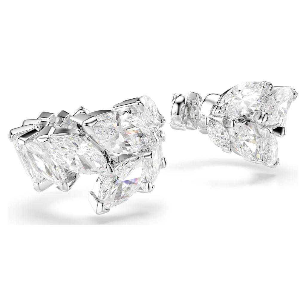 Orecchini ear cuff Mesmera, Taglio Marquise, Bianchi, Placcato rodio