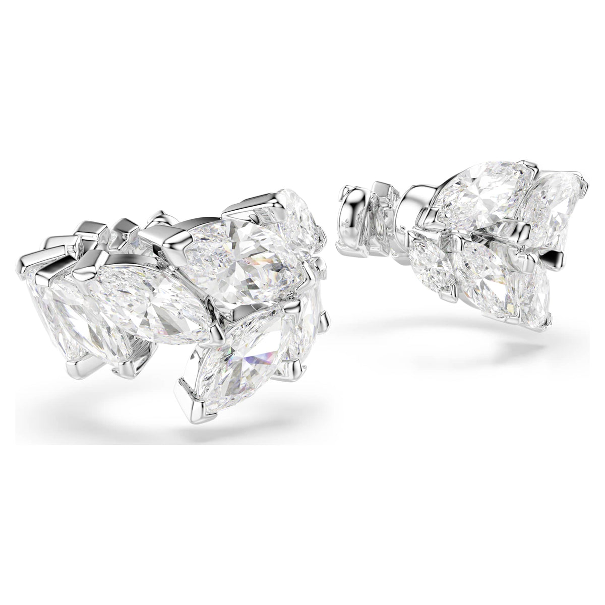 Orecchini ear cuff Mesmera, Taglio Marquise, Bianchi, Placcato rodio