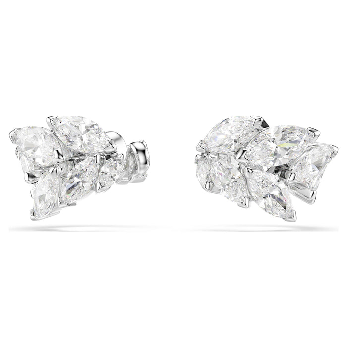 Orecchini ear cuff Mesmera, Taglio Marquise, Bianchi, Placcato rodio
