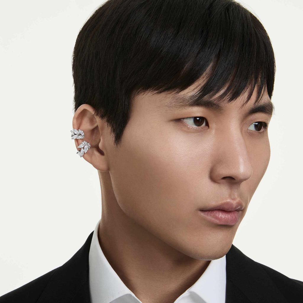 Orecchini ear cuff Mesmera, Taglio Marquise, Bianchi, Placcato rodio