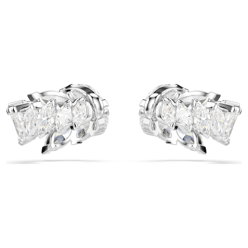 Orecchini ear cuff Mesmera, Taglio Marquise, Bianchi, Placcato rodio