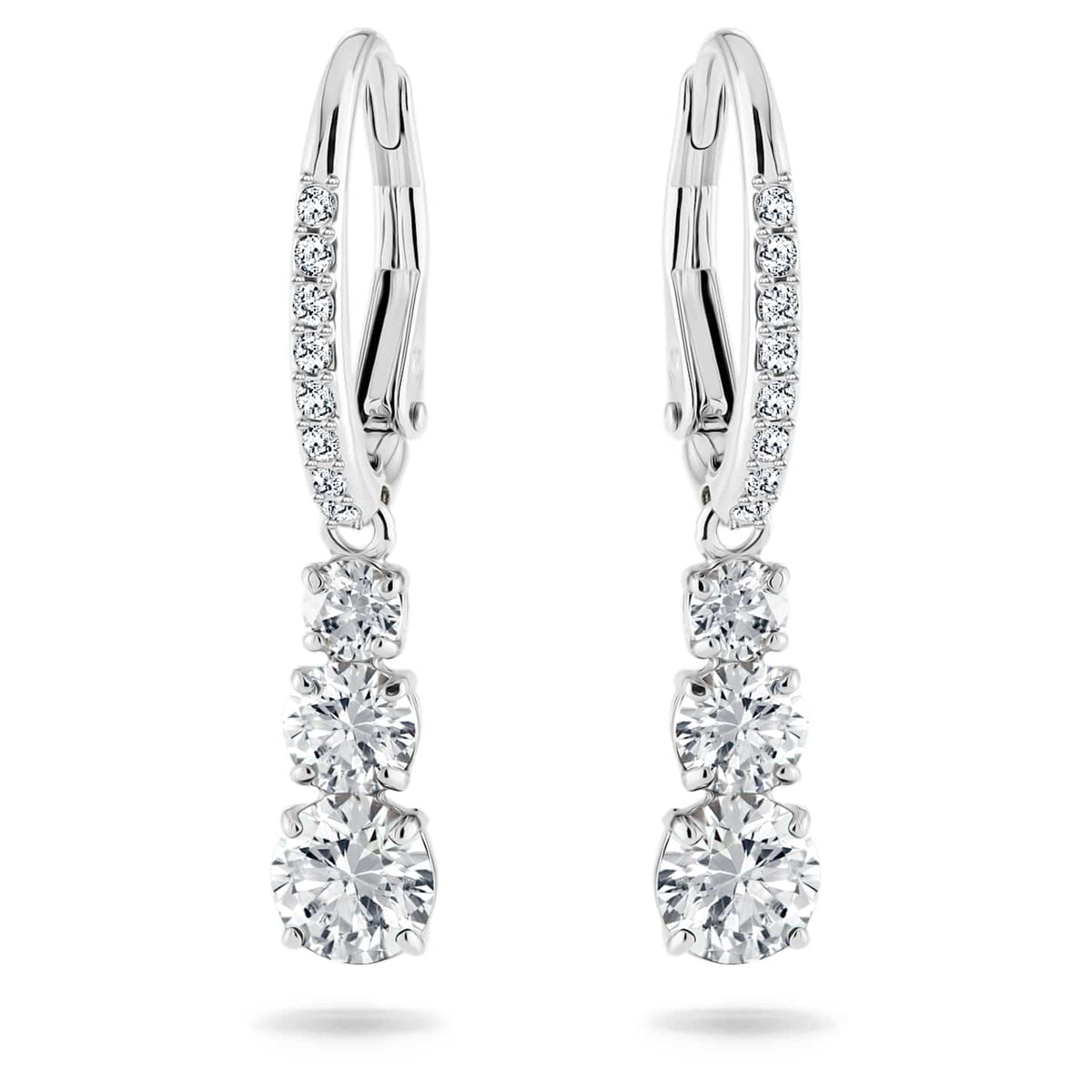 Swarovski Orecchini a cerchio Stilla Attract, Taglio Round, Bianchi, Placcato rodio