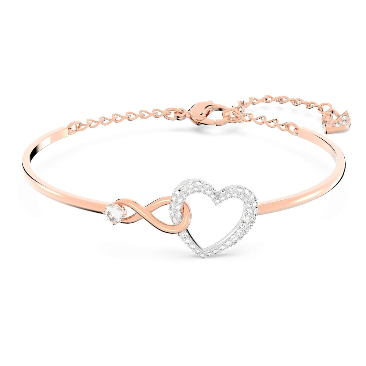 Swarovski Bracciale rigido Hyperbola, Infinito e cuore, Bianco, Mix di finiture