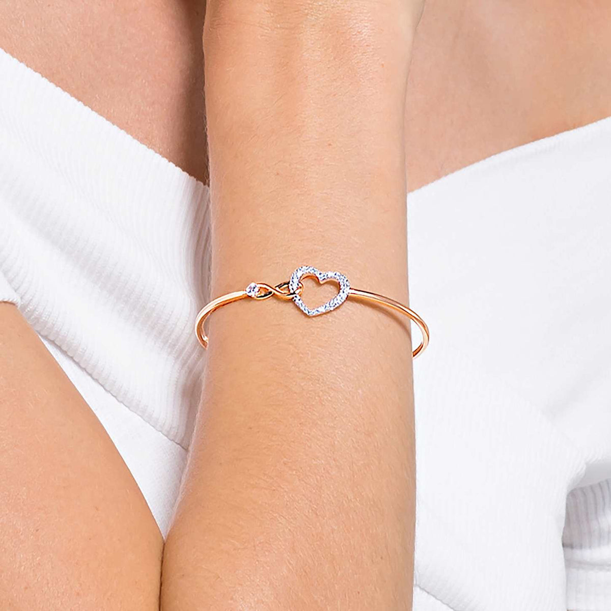 Swarovski Bracciale rigido Hyperbola, Infinito e cuore, Bianco, Mix di finiture