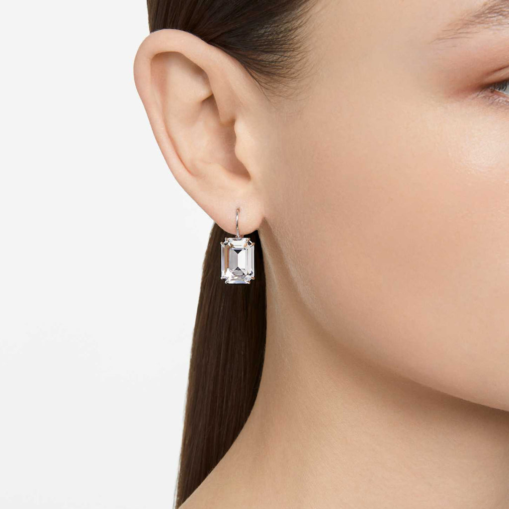 Swarovski Orecchini pendenti Millenia, Taglio ottagonale, Bianchi, Placcato rodio