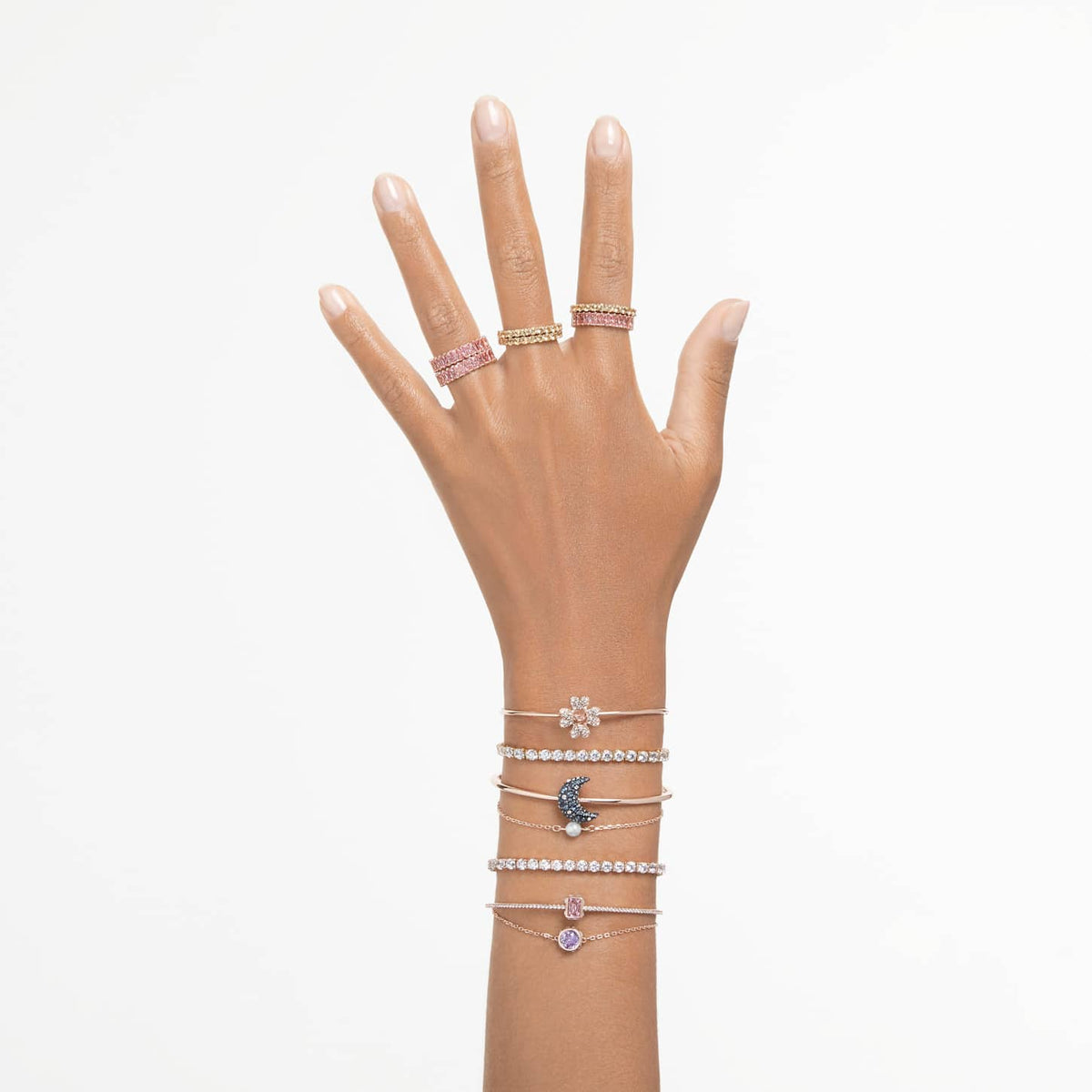 Swarovski Bracciale Tennis Matrix, Taglio Round, Bianco, Finitura oro rosa 18K