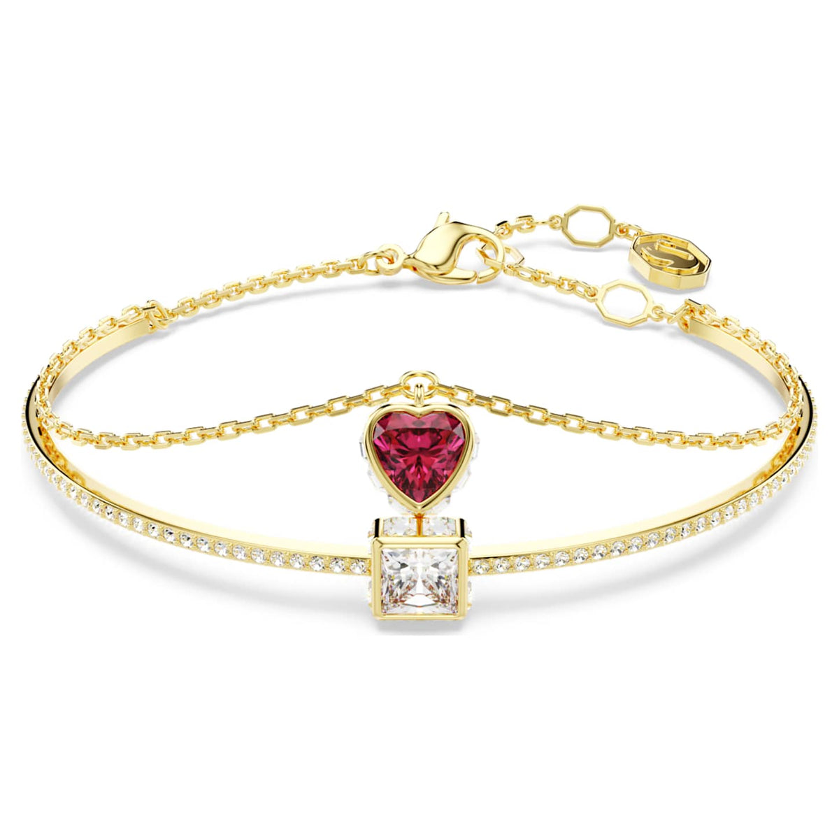Swarovski Bracciale rigido Chroma, Cuore, Rosso, Finitura oro 18K