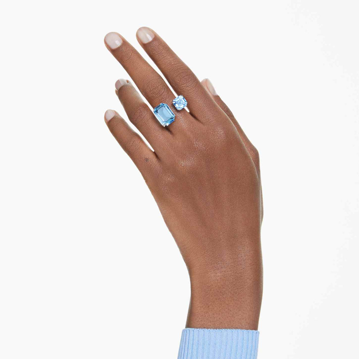 Swarovski Anello aperto Millenia, Taglio ottagonale, Blu, Placcato rodio