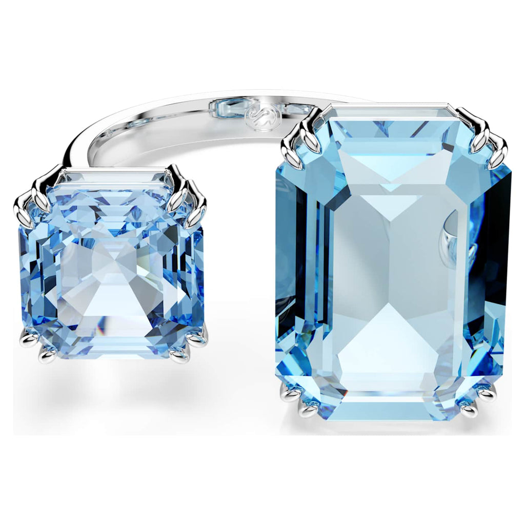 Swarovski Anello aperto Millenia, Taglio ottagonale, Blu, Placcato rodio
