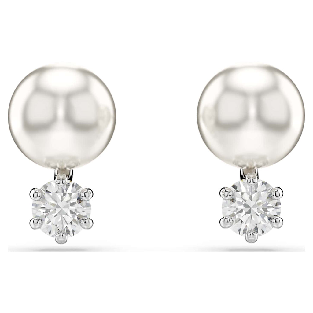 Swarovski Orecchini a lobo Matrix, Crystal Pearl, Taglio Round, Bianchi, Placcato rodio
