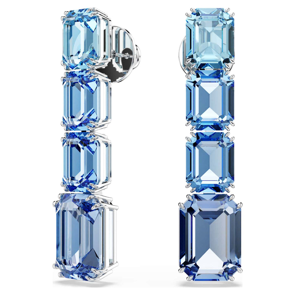 Swarovski Orecchini pendenti Millenia, Taglio Octagon, Sfumatura di colore, Blu, Placcato rodio
