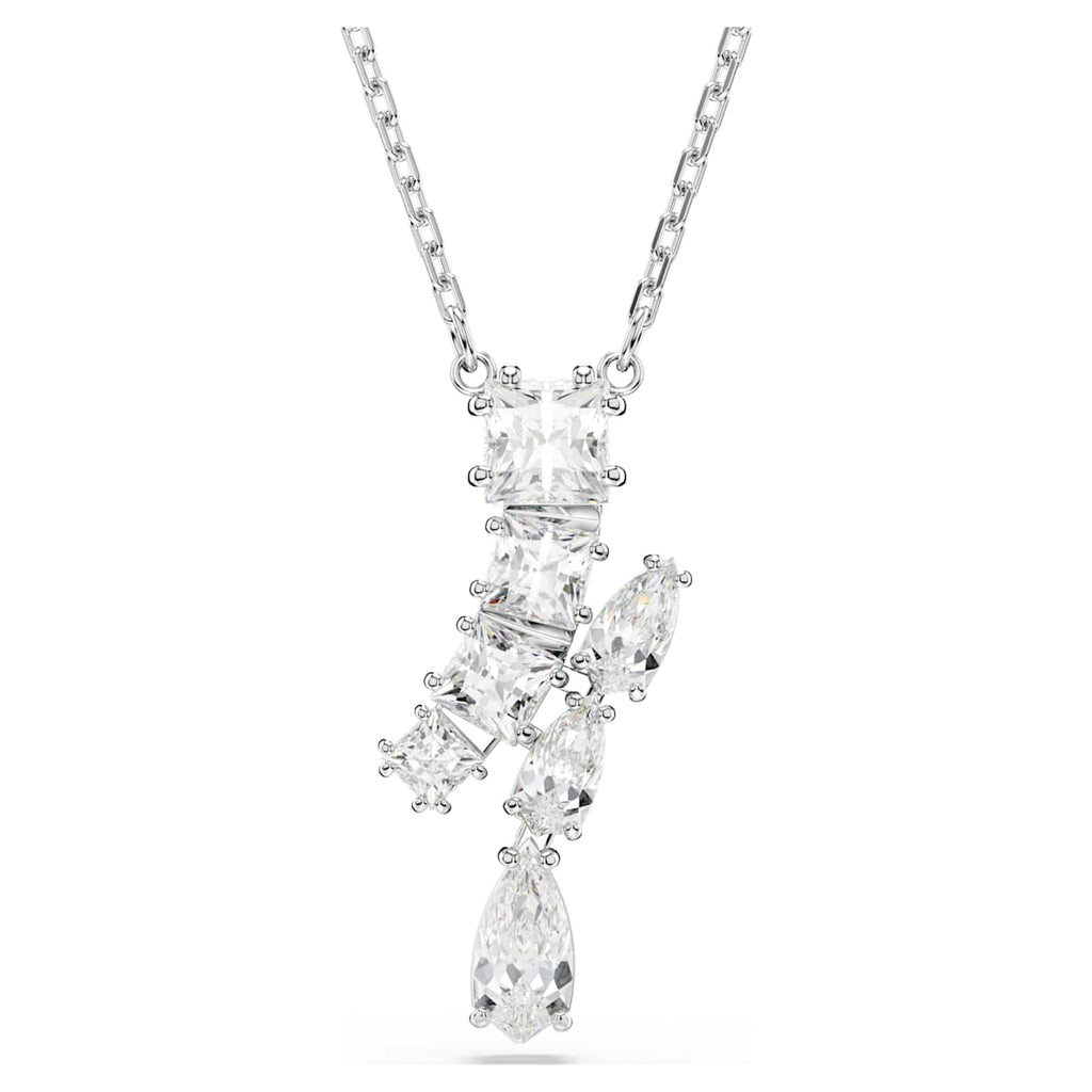 Swarovski Pendente Matrix, Taglio misto, Bianco, Placcato rodio