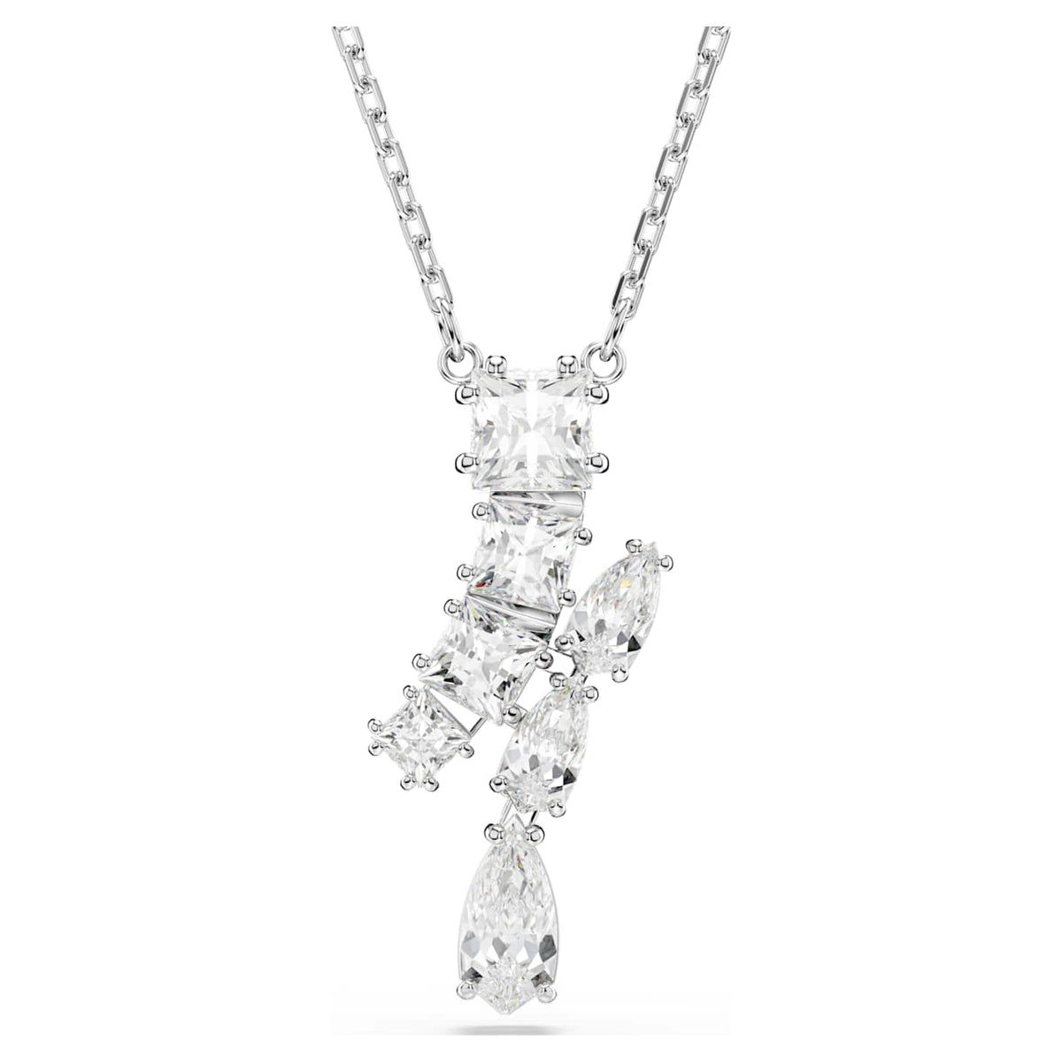 Swarovski Pendente Matrix, Taglio misto, Bianco, Placcato rodio
