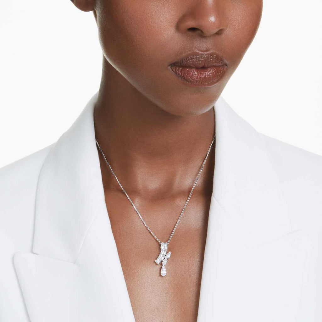 Swarovski Pendente Matrix, Taglio misto, Bianco, Placcato rodio