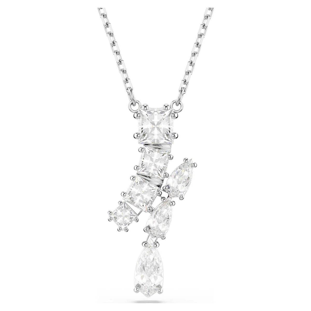 Swarovski Pendente Matrix, Taglio misto, Bianco, Placcato rodio