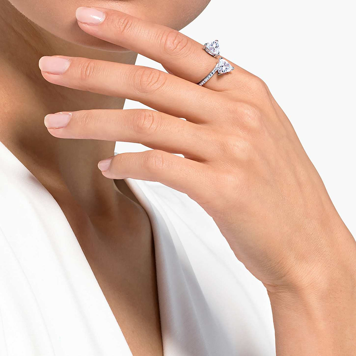 Swarovski Anello aperto Mesmera, Taglio Heart, Pavé, Bianco, Placcato rodio