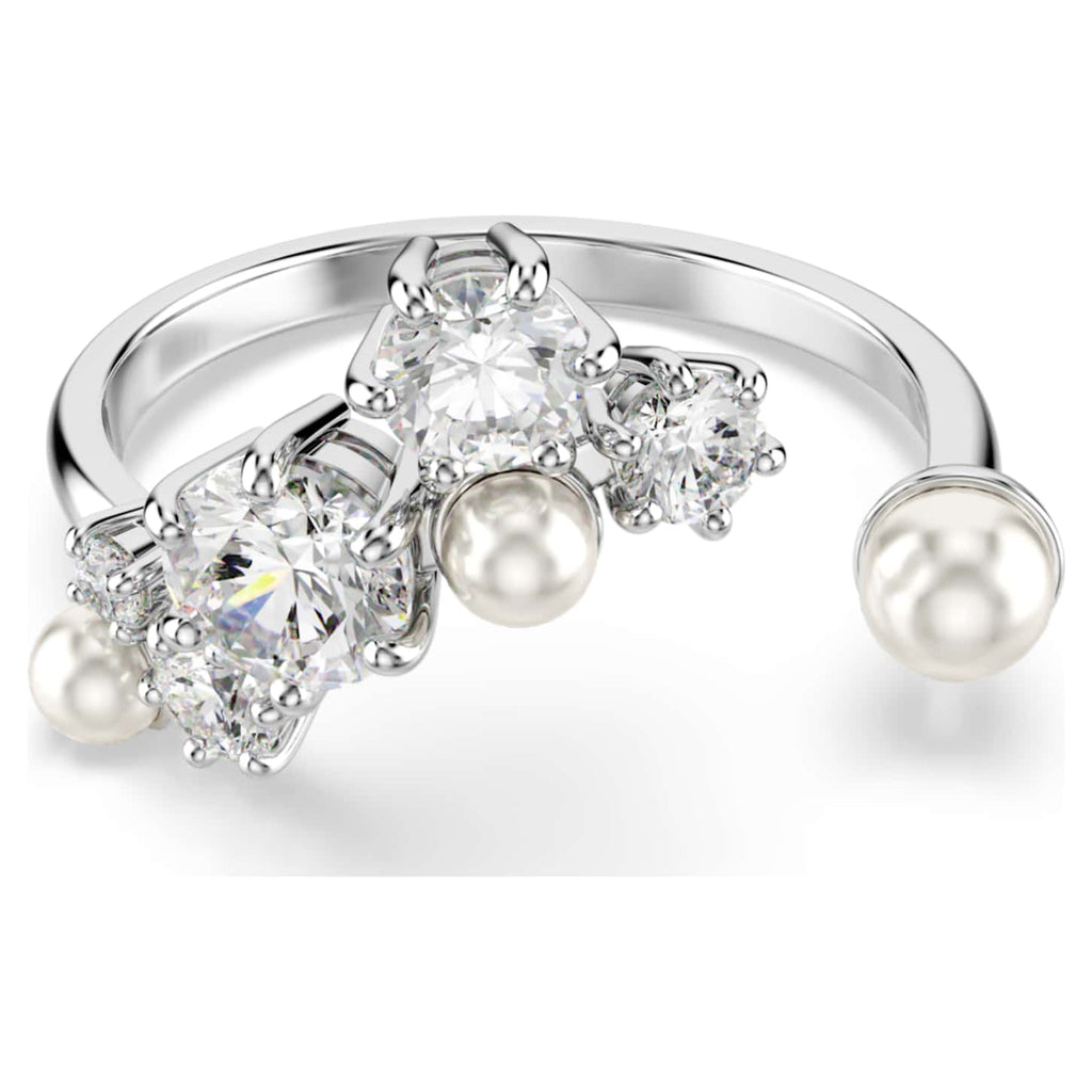 Swarovski Anello aperto Constella, Crystal Pearl, tagli Round, Bianco, Placcato rodio