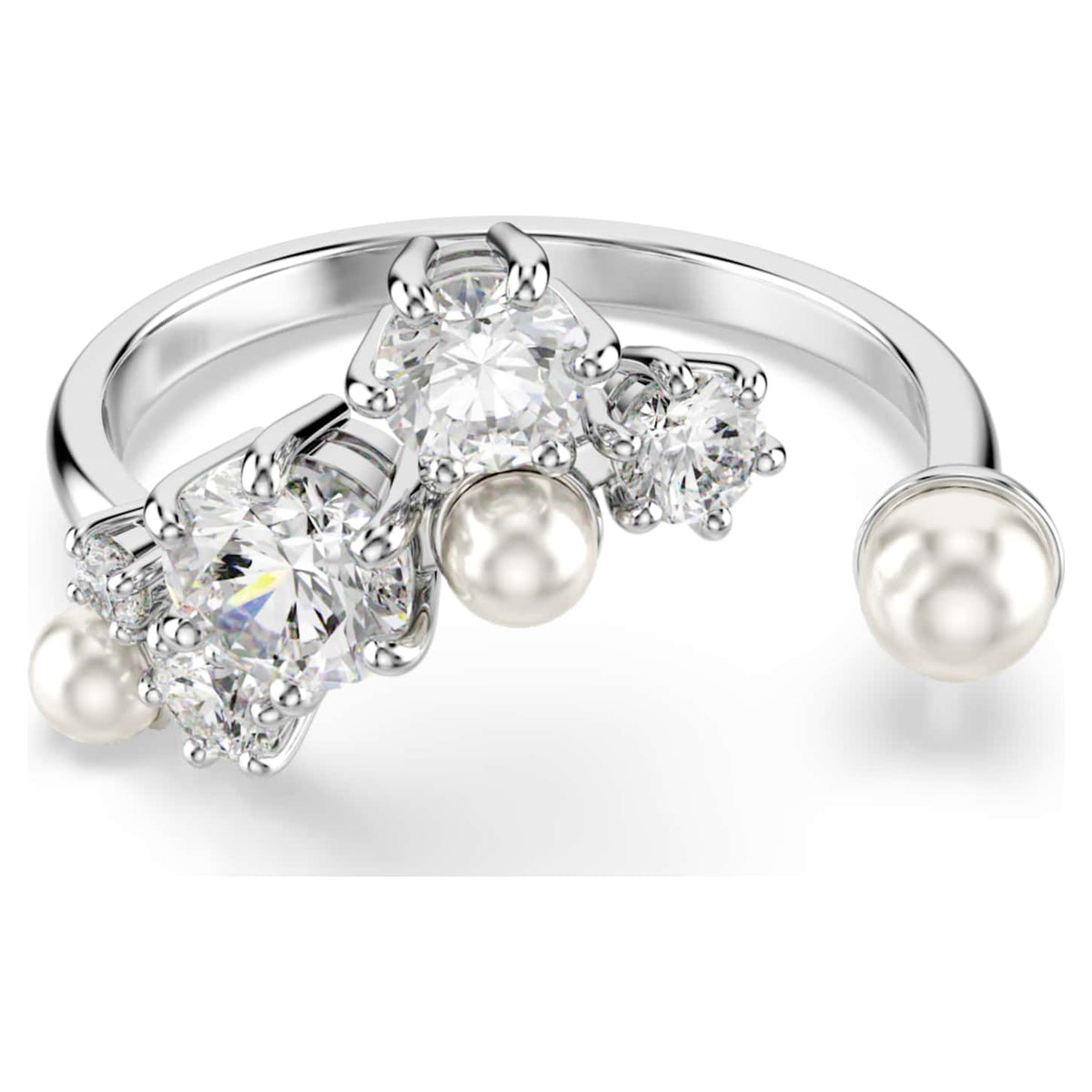 Swarovski Anello aperto Constella, Crystal Pearl, tagli Round, Bianco, Placcato rodio