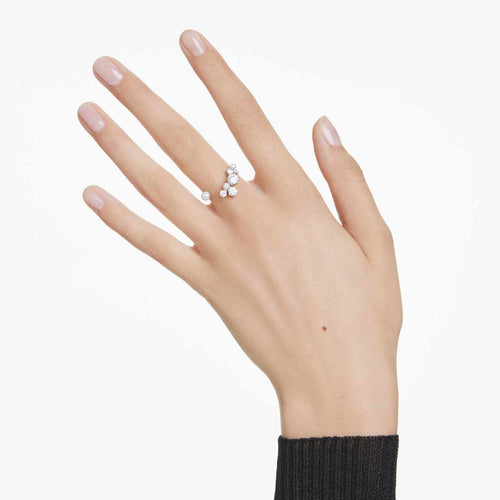 Swarovski Anello aperto Constella, Crystal Pearl, tagli Round, Bianco, Placcato rodio