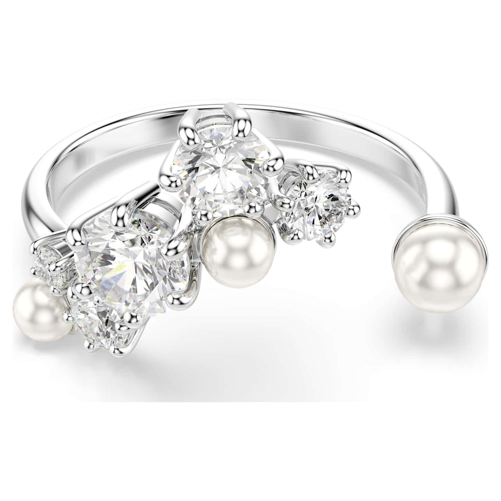 Swarovski Anello aperto Constella, Crystal Pearl, tagli Round, Bianco, Placcato rodio