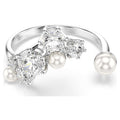 Swarovski Anello aperto Constella, Crystal Pearl, tagli Round, Bianco, Placcato rodio