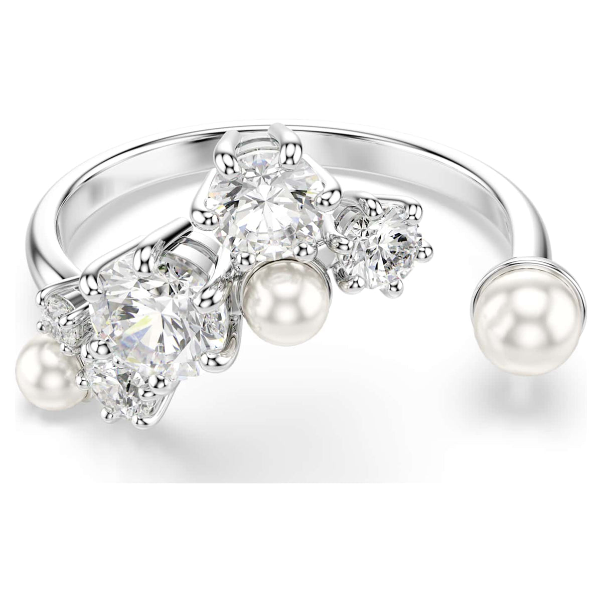 Swarovski Anello aperto Constella, Crystal Pearl, tagli Round, Bianco, Placcato rodio