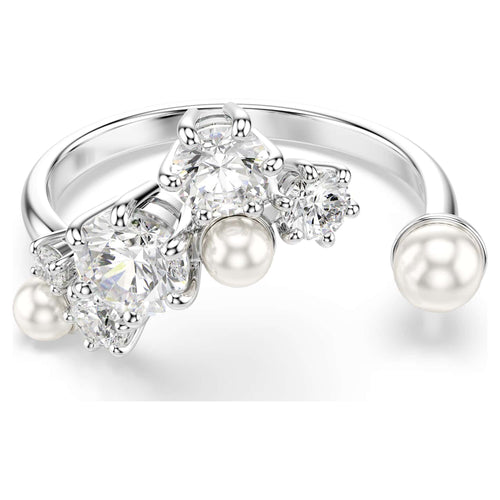 Swarovski Anello aperto Constella, Crystal Pearl, tagli Round, Bianco, Placcato rodio